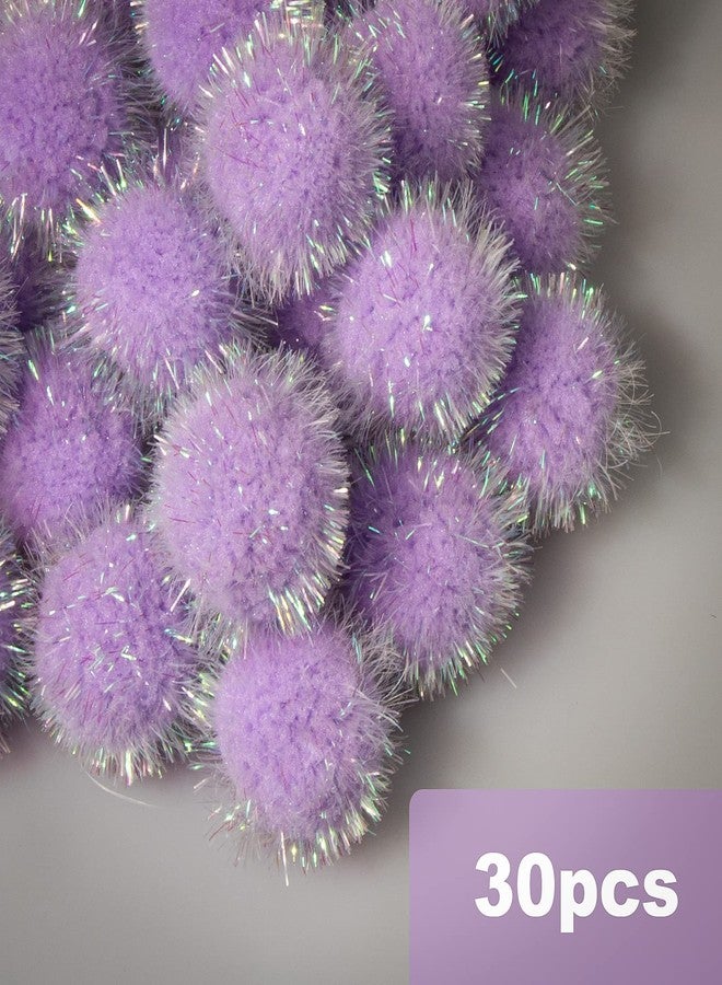 VAPKER 30 Pcs Cat Ball Toys Sparkle Balls Extra Large 2 Inch Cat's Favorite Chase Glitter Ball Glitter Tinsel Pom Poms Balls Purple Color - Image 2